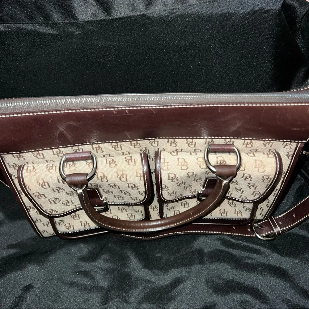 Dooney and Bourke brown leather trim crossbody signature bag - Picture 7 of 10